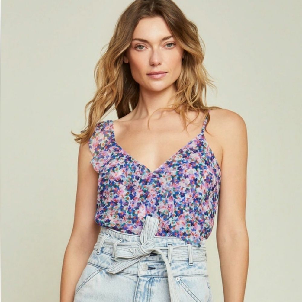 Veronica Beard NWT Nea Top Cami Asymmetrical Floral Pastel Cream Multi Women's 4